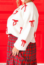 Load image into Gallery viewer, Bow Trim Round Neck Long Sleeve Sweater