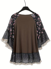 Load image into Gallery viewer, Full Size Frill Printed Round Neck Half Sleeve Blouse