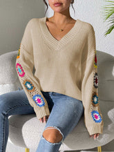 Load image into Gallery viewer, Crochet Flower V-Neck Sweater