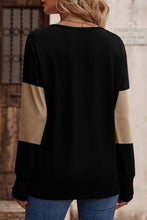 Load image into Gallery viewer, Decorative Button Contrast V-Neck Long Sleeve T-Shirt