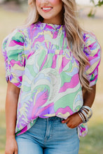 Load image into Gallery viewer, Smocked Round Neck Short Sleeve Blouse