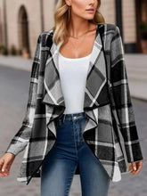 Load image into Gallery viewer, Plaid Open Front Long Sleeve Jacket