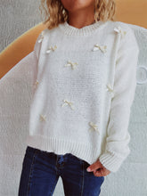 Load image into Gallery viewer, Bow Trim Round Neck Long Sleeve Sweater