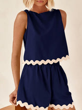 Load image into Gallery viewer, Contrast Rickrack Trim Sleeveless Top and Shorts Set
