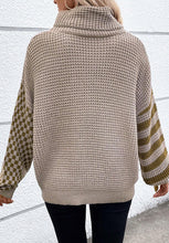 Load image into Gallery viewer, Striped &amp; Checkered Turtleneck Dropped Shoulder Sweater