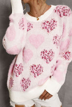 Load image into Gallery viewer, Pearl Detail Heart Round Neck Sweater