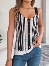 Load image into Gallery viewer, Openwork Striped V-Neck Tank