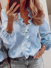 Load image into Gallery viewer, Full Size Ruffled V-Neck Long Sleeve Blouse