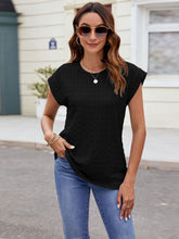 Load image into Gallery viewer, Textured Round Neck Cap Sleeve T-Shirt