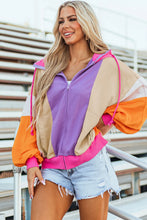 Load image into Gallery viewer, Drawstring Color Block Zip Up Long Sleeve Hoodie