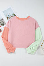 Load image into Gallery viewer, Color Block Round Neck Long Sleeve Top