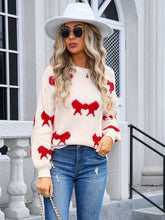 Load image into Gallery viewer, Bow Round Neck Dropped Shoulder Sweater