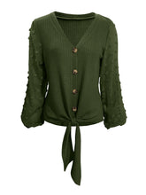 Load image into Gallery viewer, Tied Swiss Dot V-Neck Long Sleeve Blouse
