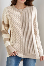 Load image into Gallery viewer, Cable-Knit Color Block Round Neck Sweater