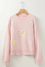 Load image into Gallery viewer, Flower Round Neck Dropped Shoulder Sweater
