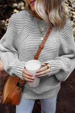 Load image into Gallery viewer, Textured Striped Round Neck Long Sleeve Top