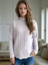 Load image into Gallery viewer, Cable-Knit Mock Neck Dropped Shoulder Sweater