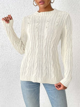 Load image into Gallery viewer, Cable-Knit Round Neck Long Sleeve Sweater