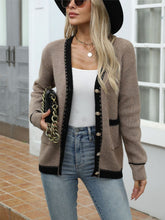 Load image into Gallery viewer, Contrast Trim Button Up Long Sleeve Cardigan