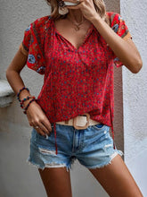 Load image into Gallery viewer, Printed Tie Neck Short Sleeve Blouse