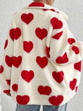 Load image into Gallery viewer, Heart Zip Up Drop Shoulder Furry Jacket