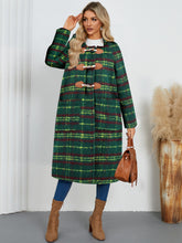 Load image into Gallery viewer, Plaid Long Sleeve Hooded Coat with Pockets