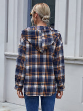 Load image into Gallery viewer, Plaid Button Up Long Sleeve Hooded Jacket
