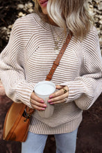 Load image into Gallery viewer, Textured Striped Round Neck Long Sleeve Top