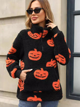 Load image into Gallery viewer, Jack-O'-Lantern Half Zip Long Sleeve Sweatshirt