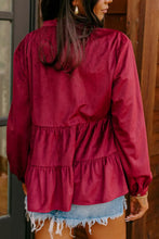 Load image into Gallery viewer, Peplum Round Neck Long Sleeve Shirt