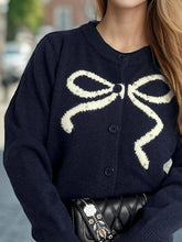 Load image into Gallery viewer, Bow Button Down Round Neck Cardigan