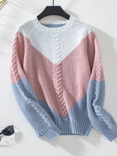 Load image into Gallery viewer, Color Block Round Neck Long Sleeve Sweater