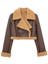 Load image into Gallery viewer, Collared Neck Long Sleeve Plush Cropped Jacket