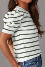 Load image into Gallery viewer, Striped Round Neck Puff Sleeve Knit Top