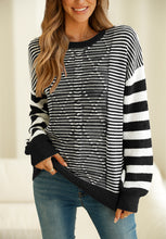 Load image into Gallery viewer, Striped Round Neck Dropped Shoulder Sweater