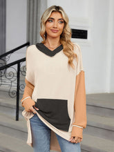Load image into Gallery viewer, Double Take Contrast Hooded Long Sleeve Top
