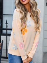 Load image into Gallery viewer, Flower Round Neck Dropped Shoulder Sweater