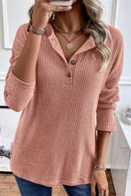 Load image into Gallery viewer, Quarter Button Round Neck Dropped Shoulder Knit Top