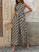 Load image into Gallery viewer, Tied Printed Grecian Neck Jumpsuit