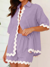 Load image into Gallery viewer, Contrast Trim Collared Neck Top and Shorts Set