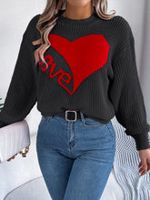 Load image into Gallery viewer, LOVE Heart Round Neck Dropped Shoulder Sweater