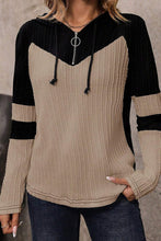 Load image into Gallery viewer, Drawstring Quarter Zip Contrast Long Sleeve Hoodie