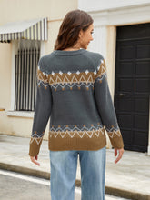 Load image into Gallery viewer, Contrast Round Neck Long Sleeve Sweater