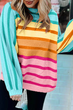 Load image into Gallery viewer, Contrast Striped Round Neck Long Sleeve Knit Top