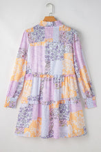 Load image into Gallery viewer, Frill Printed Mock Neck Long Sleeve Mini Dress