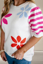 Load image into Gallery viewer, Flower Pattern Round Neck Half Sleeve Knit Top