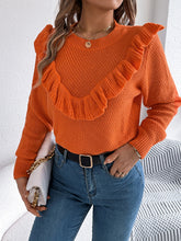 Load image into Gallery viewer, Ruffled Round Neck Long Sleeve Sweater
