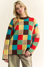 Load image into Gallery viewer, Davi &amp; Dani Color Block Checkered Dropped Shoulder Sweater
