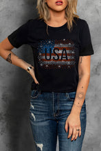 Load image into Gallery viewer, USA Rhinestone Round Neck Short Sleeve T-Shirt