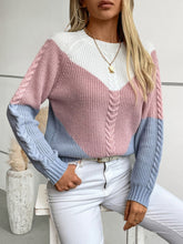 Load image into Gallery viewer, Color Block Round Neck Long Sleeve Sweater